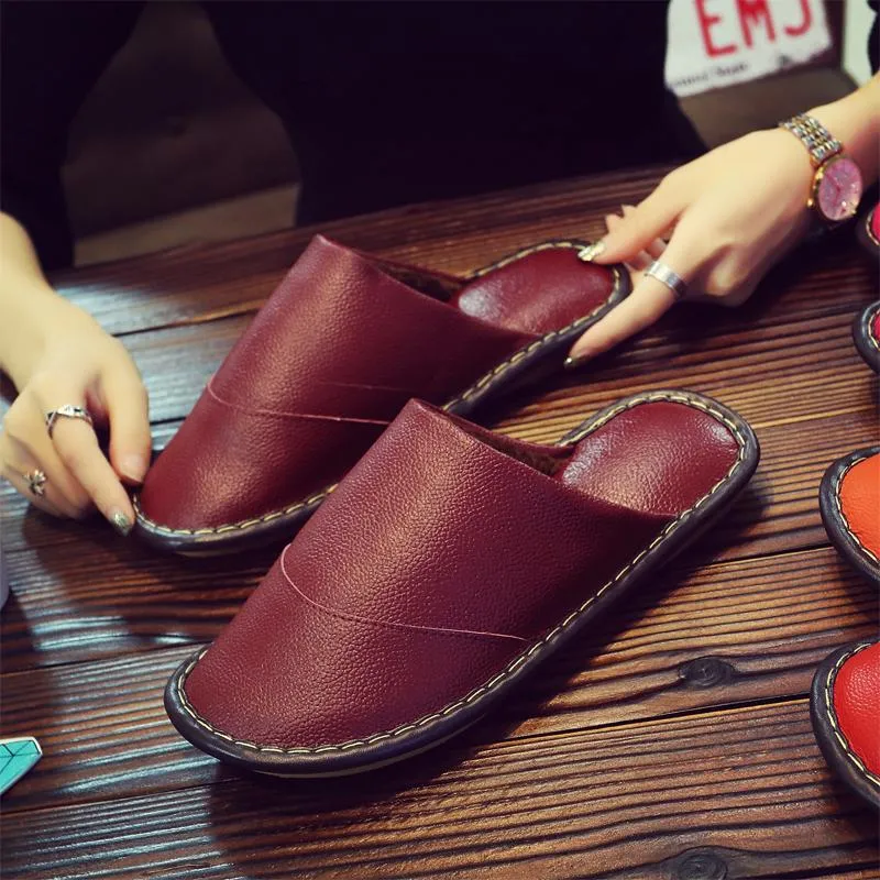 Leather Home Warm Slippers