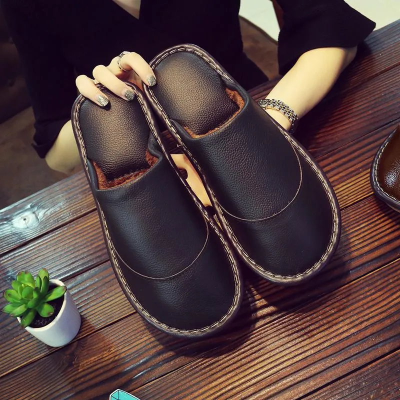 Leather Home Warm Slippers