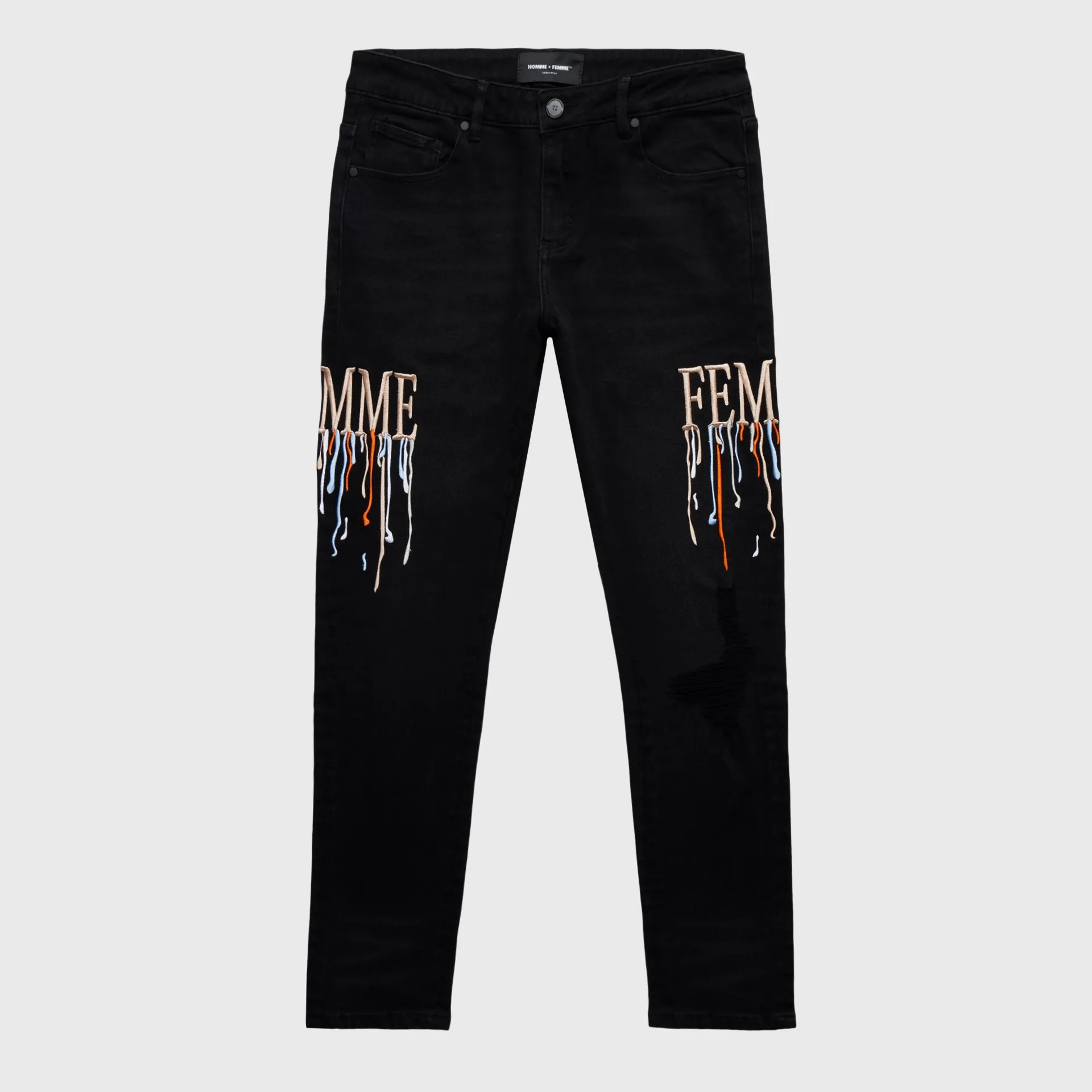 Letterman Drip Denim Black With Brown Letters