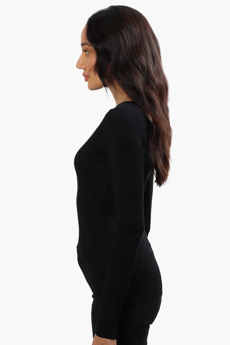 Limite Ribbed Keyhole Shoulder Pullover Sweater - Black