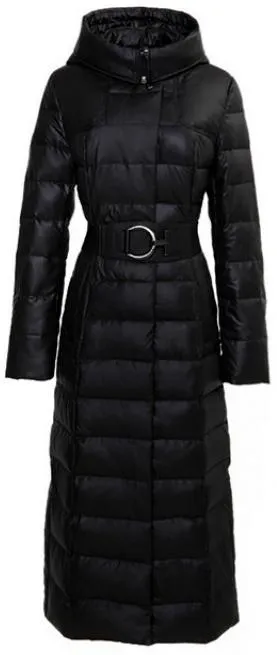 Long Down Fill Coat with Removable Fox Fur Collar - Black or Grey