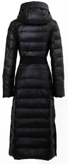 Long Down Fill Coat with Removable Fox Fur Collar - Black or Grey