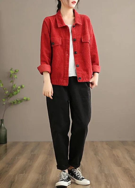 Loose Lapel Button Down Fine Coats Women Red Short jackets