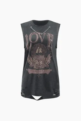 Love Flower Distressed Sleeveless T-Shirt