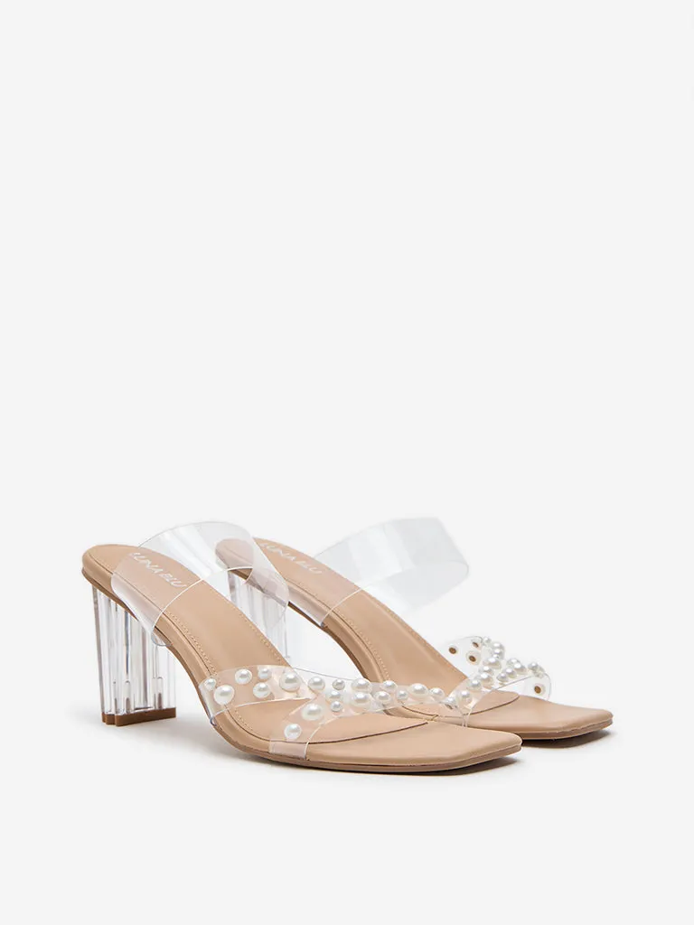 LUNA BLU Beige Pearlescent Block-Heel Sandals