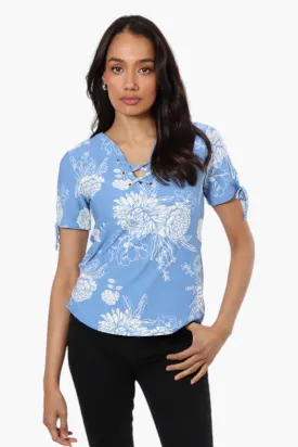 Majora Floral Front Tie Short Sleeve Shirt - Blue