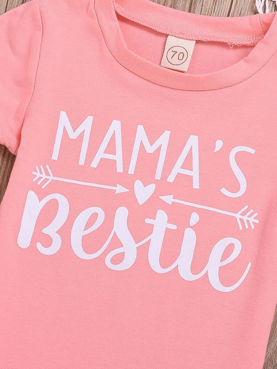 MAMA'S BESTIE Pink T-shirt For Baby Little Girl Newborn Tops