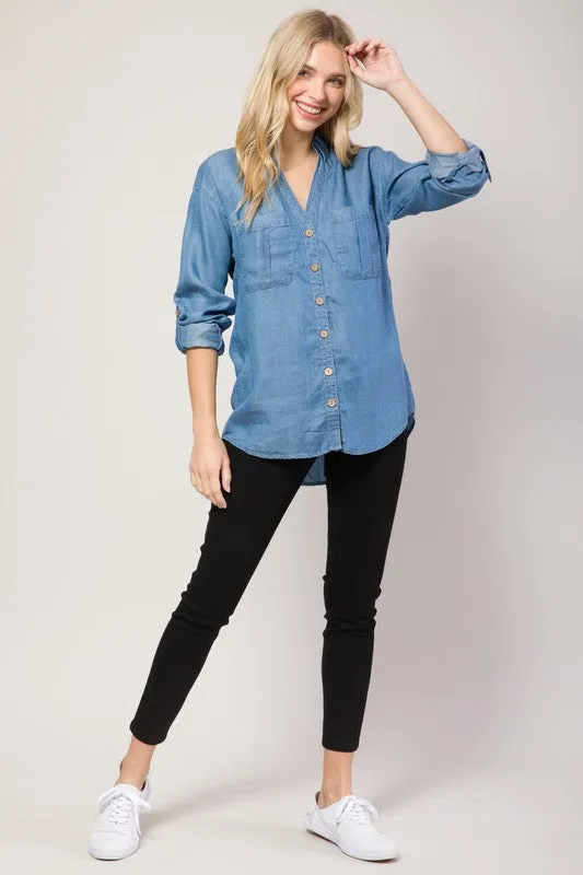 Medium Denim Chambray Button Down Denim Shirt