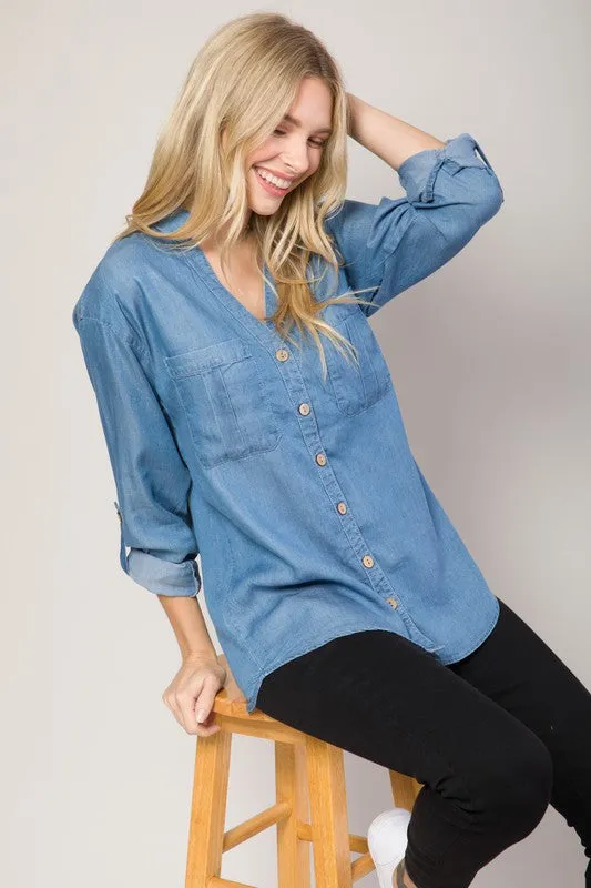 Medium Denim Chambray Button Down Denim Shirt