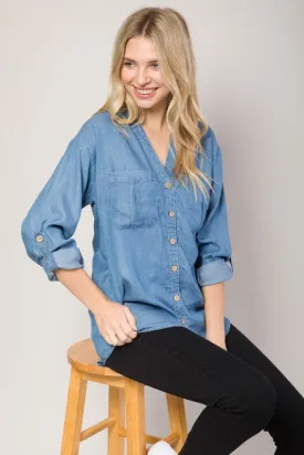 Medium Denim Chambray Button Down Denim Shirt