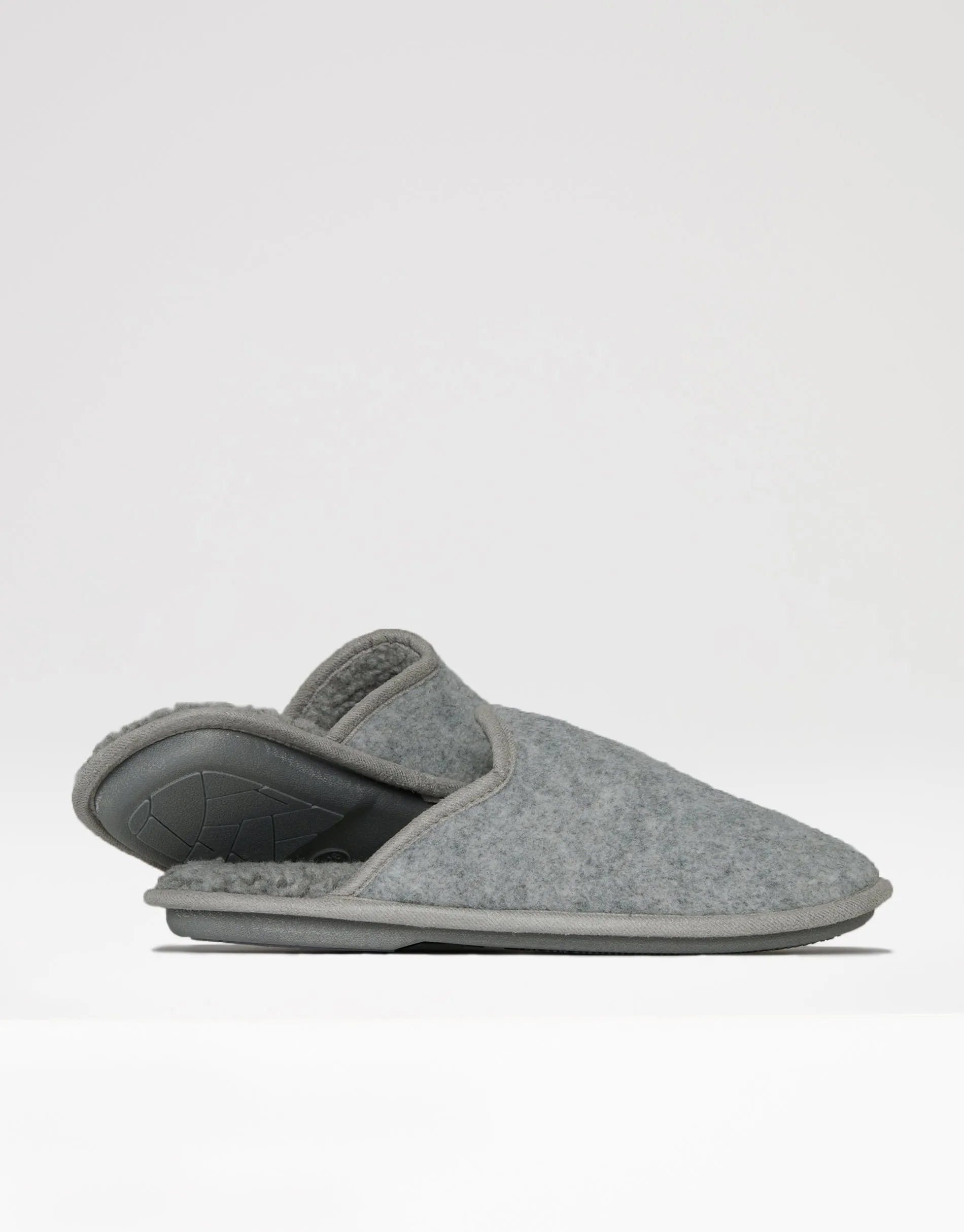 Men's Light Grey Felt Mule Slippers with Borg Lining