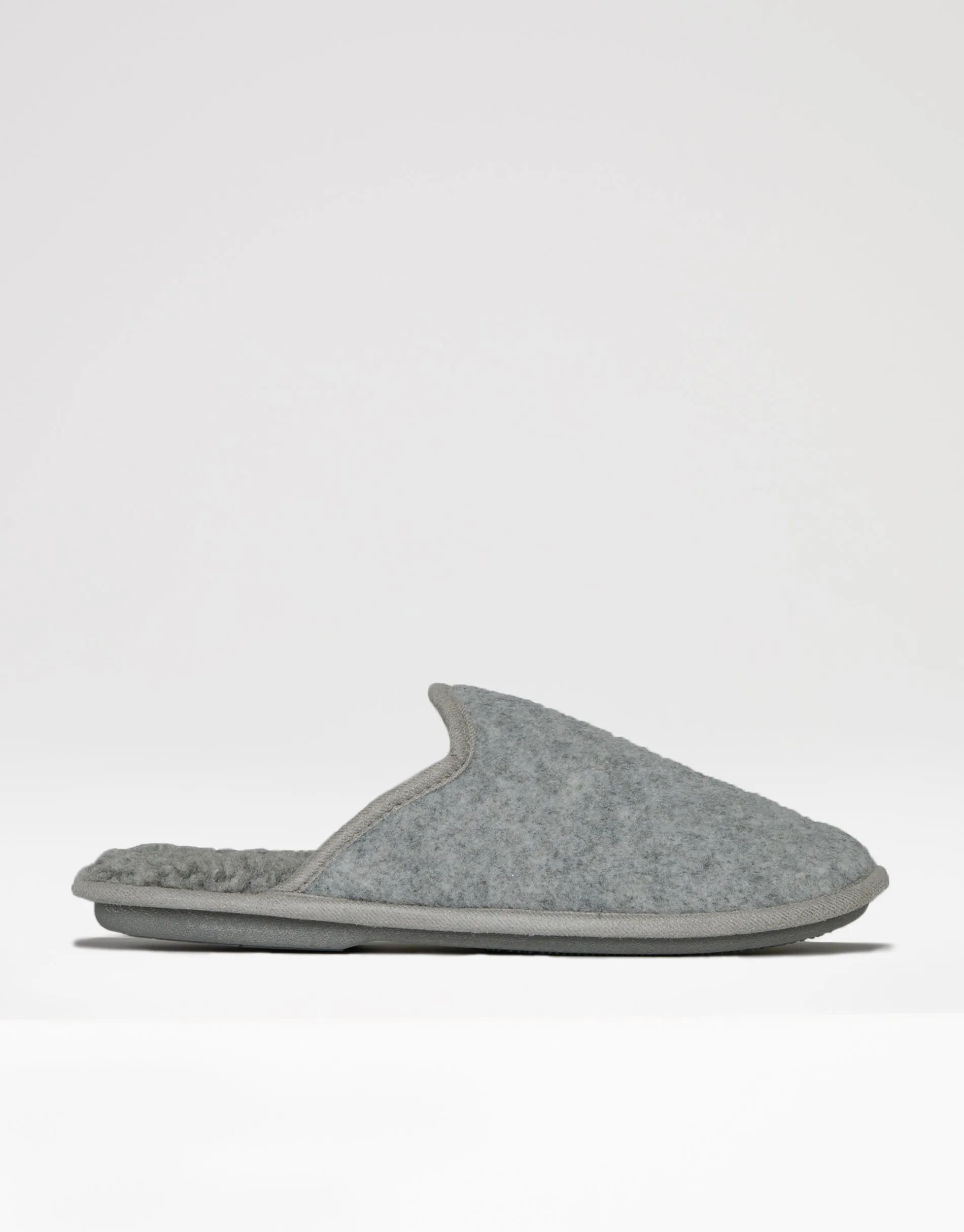 Men's Light Grey Felt Mule Slippers with Borg Lining