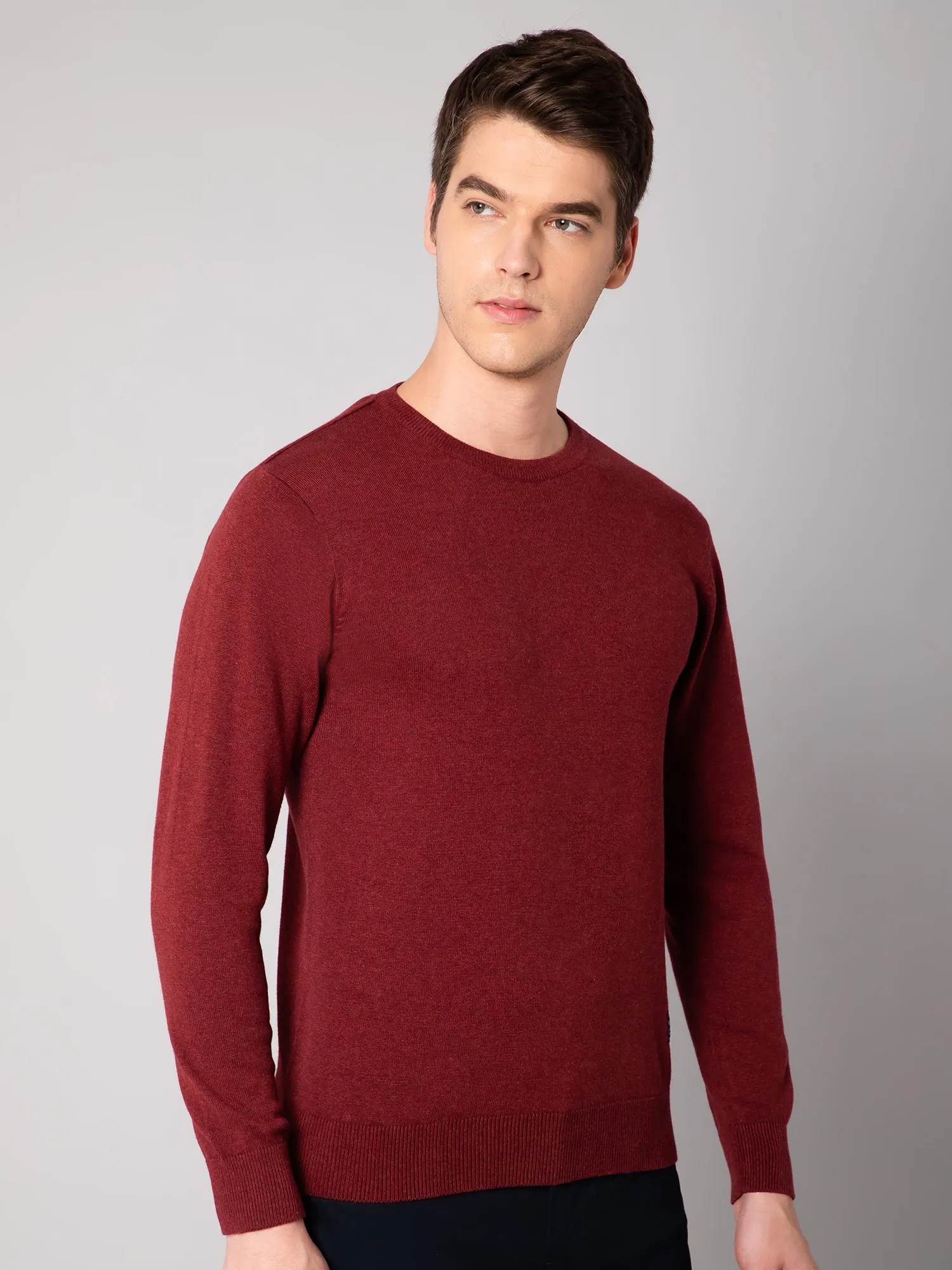 Mens Maroon Melange Sweater