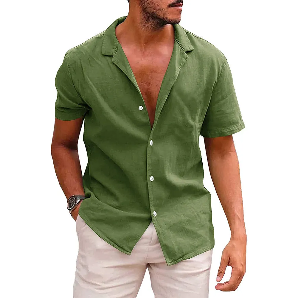 Men's Tops Casual Button Down Beach Shirt Short Sleeve Summer