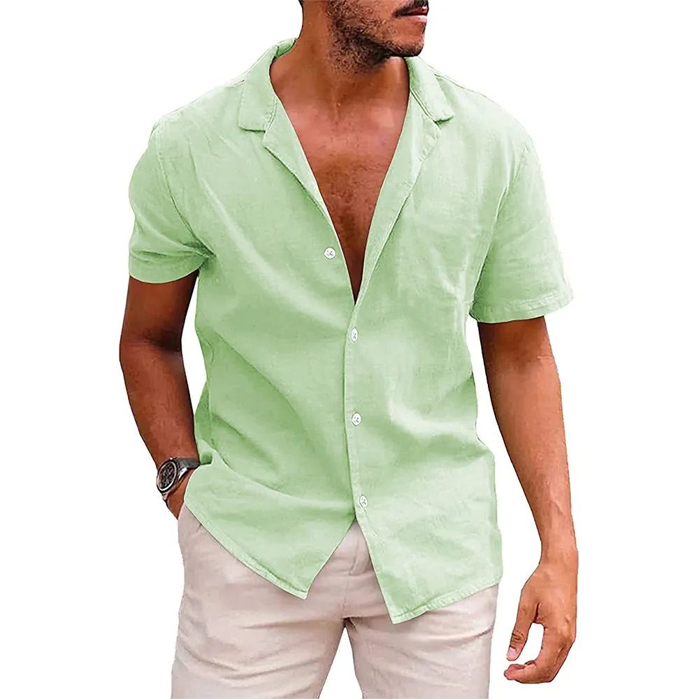 Men's Tops Casual Button Down Beach Shirt Short Sleeve Summer