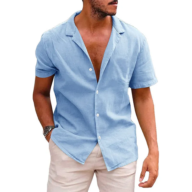 Men's Tops Casual Button Down Beach Shirt Short Sleeve Summer