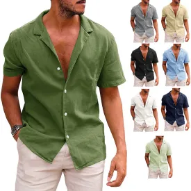 Men's Tops Casual Button Down Beach Shirt Short Sleeve Summer