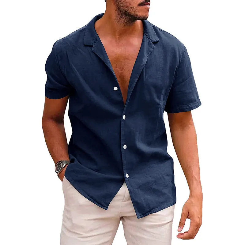 Men's Tops Casual Button Down Beach Shirt Short Sleeve Summer