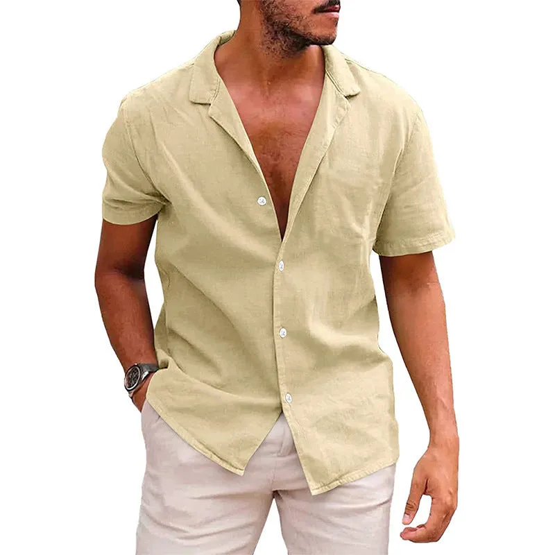 Men's Tops Casual Button Down Beach Shirt Short Sleeve Summer