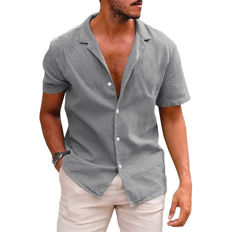 Men's Tops Casual Button Down Beach Shirt Short Sleeve Summer