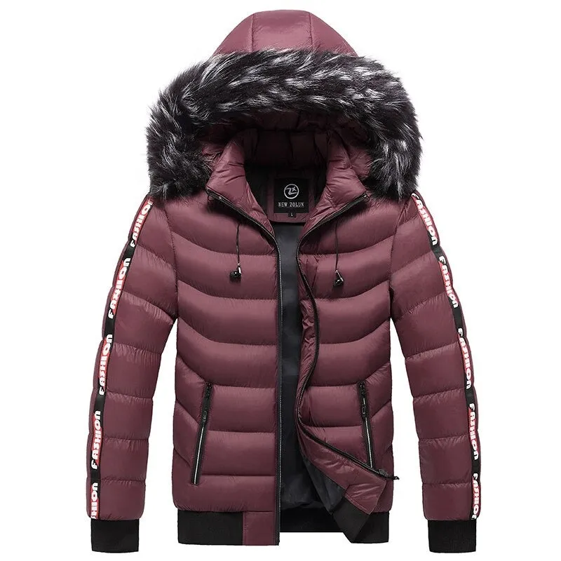 Men's Waterproof Hooded Patchwork Fur Collar Parka