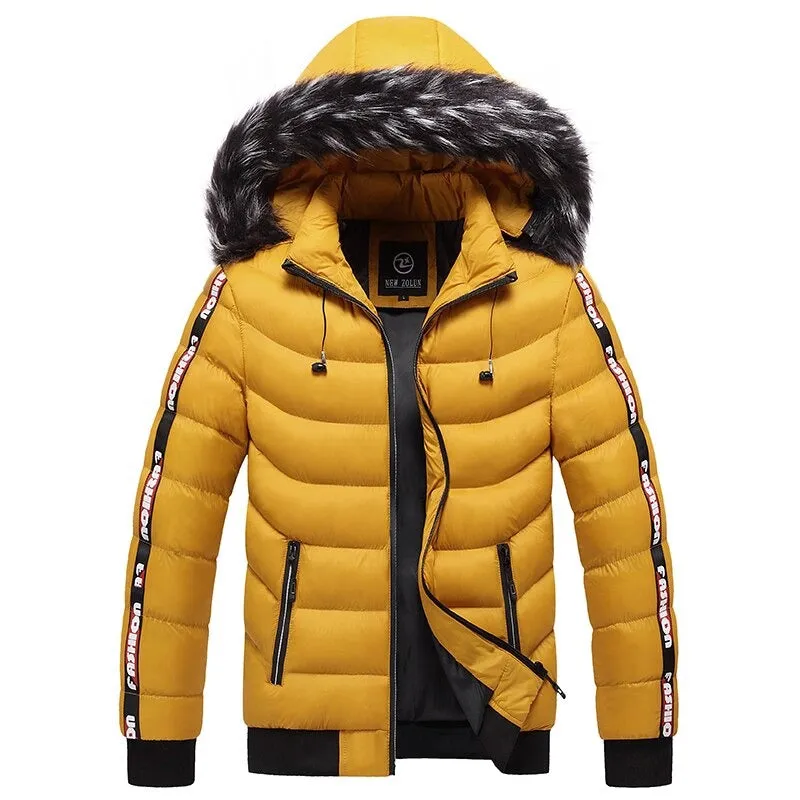 Men's Waterproof Hooded Patchwork Fur Collar Parka