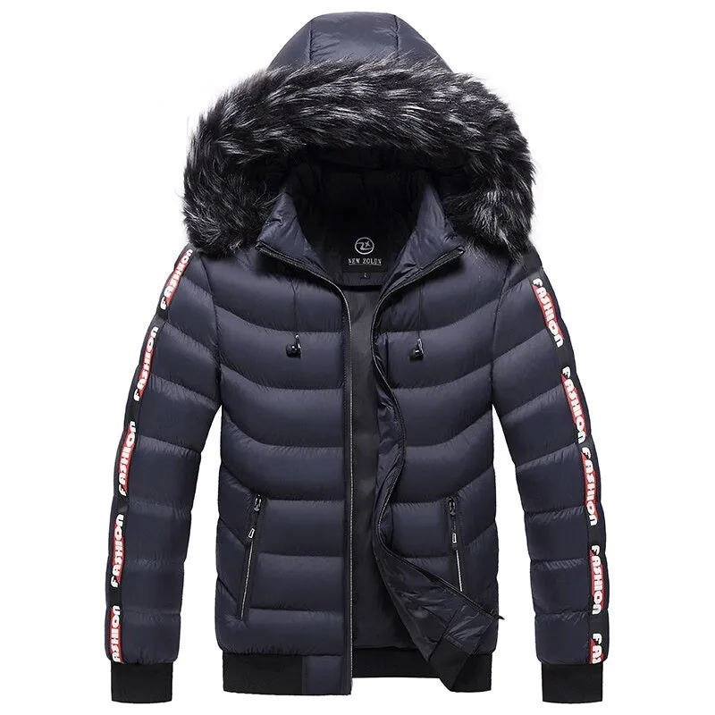 Men's Waterproof Hooded Patchwork Fur Collar Parka