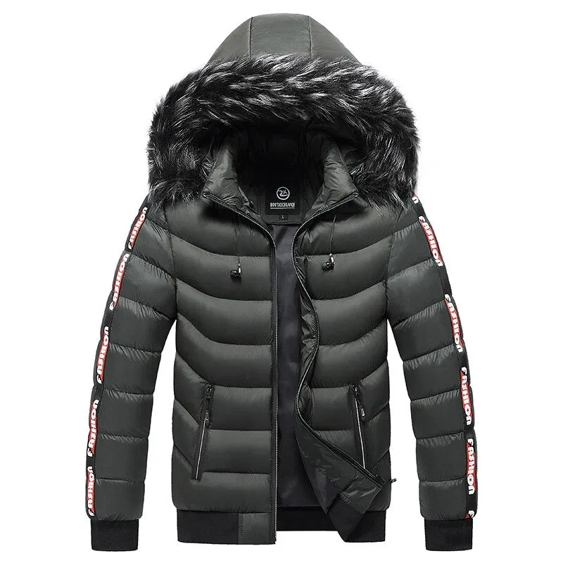 Men's Waterproof Hooded Patchwork Fur Collar Parka