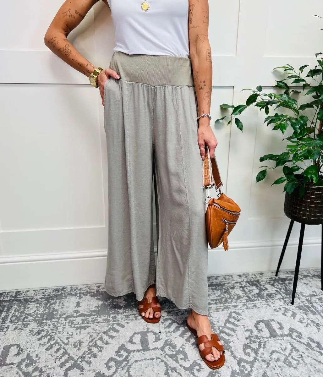 Mocha Linen Blend Wide Leg Trousers