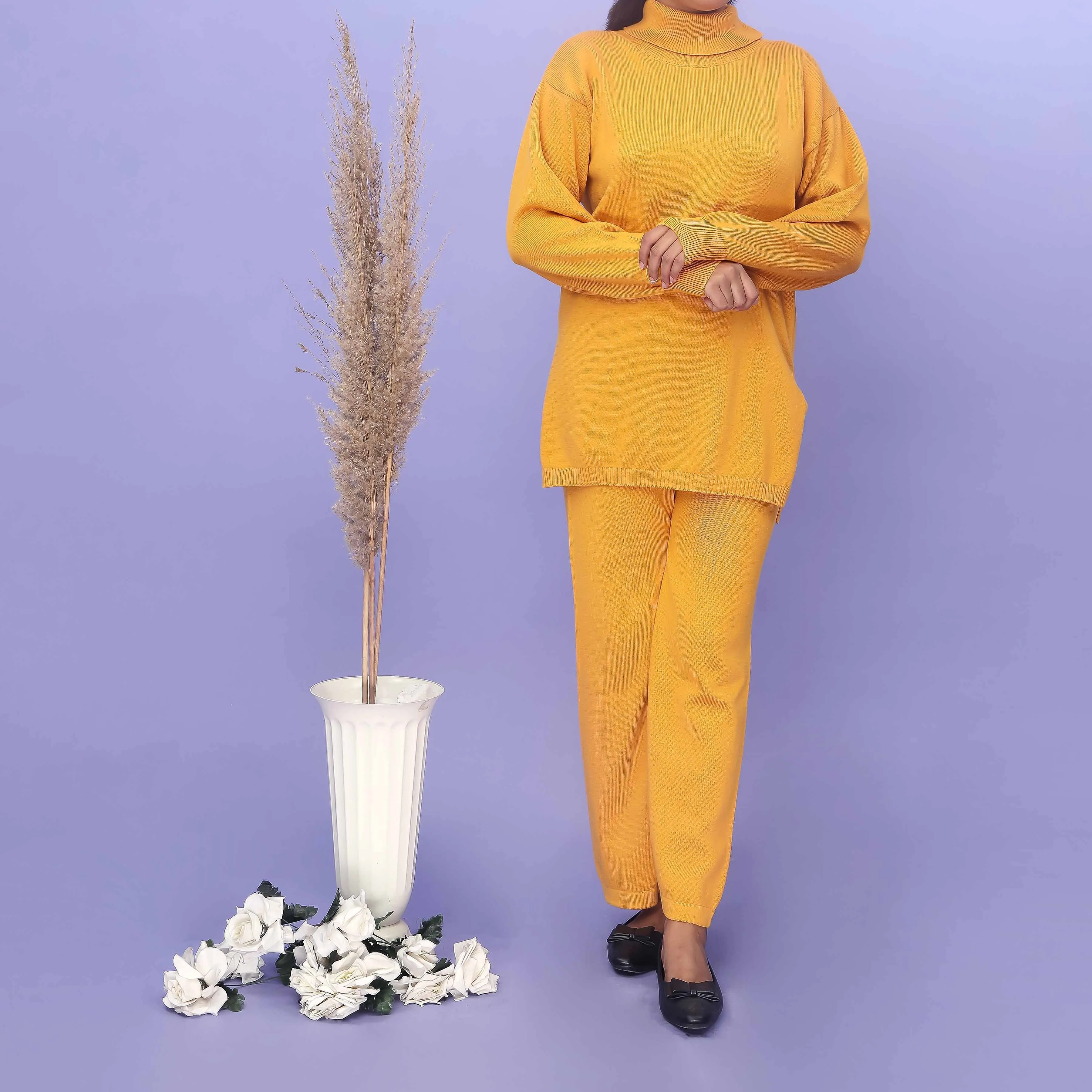 Mustard Cotton Thread Winter Sweaters Co-ord Set PW4861