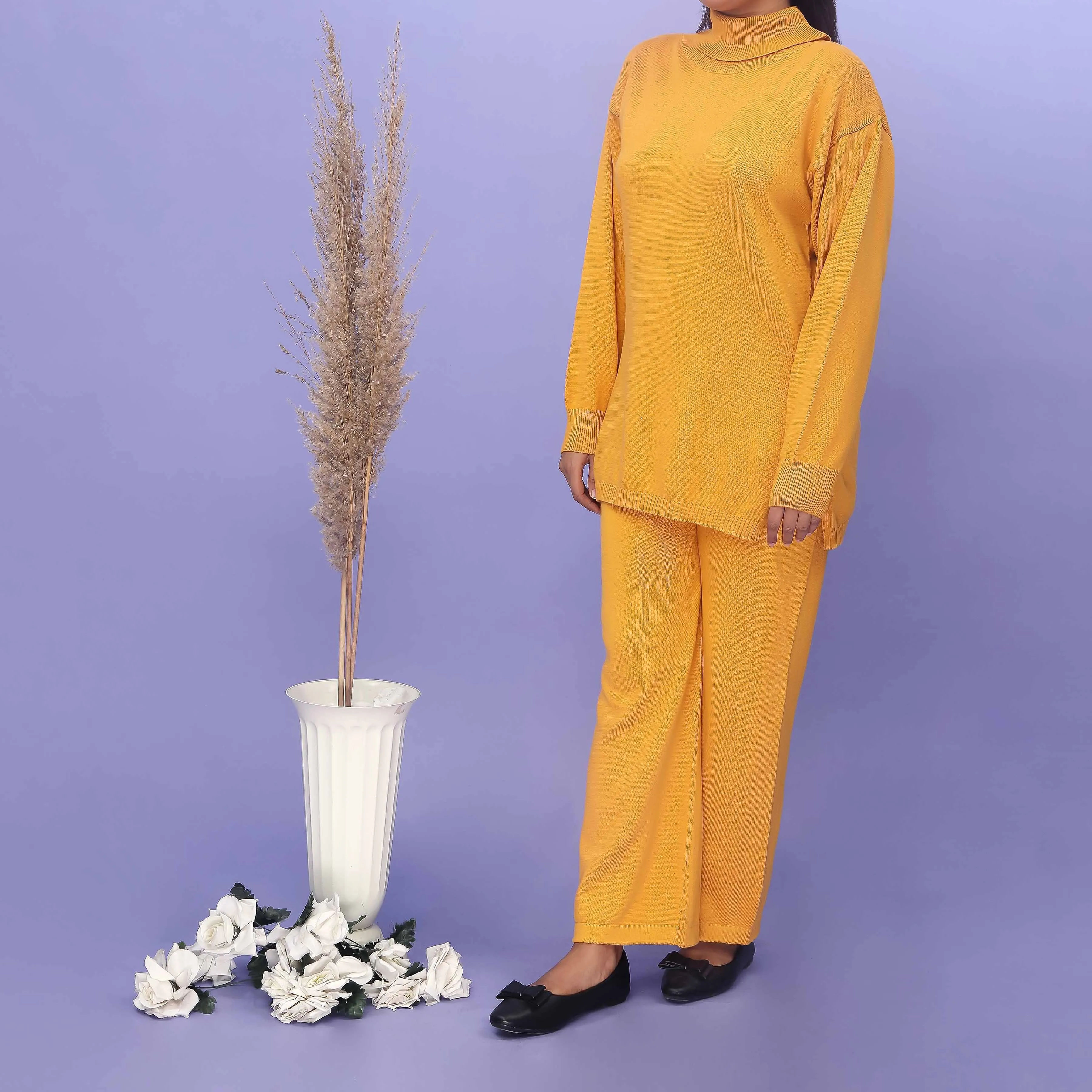 Mustard Cotton Thread Winter Sweaters Co-ord Set PW4861