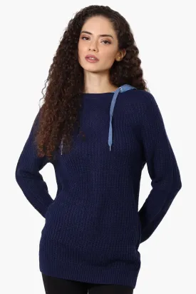 New Look Hooded Knit Pullover Sweater - Navy