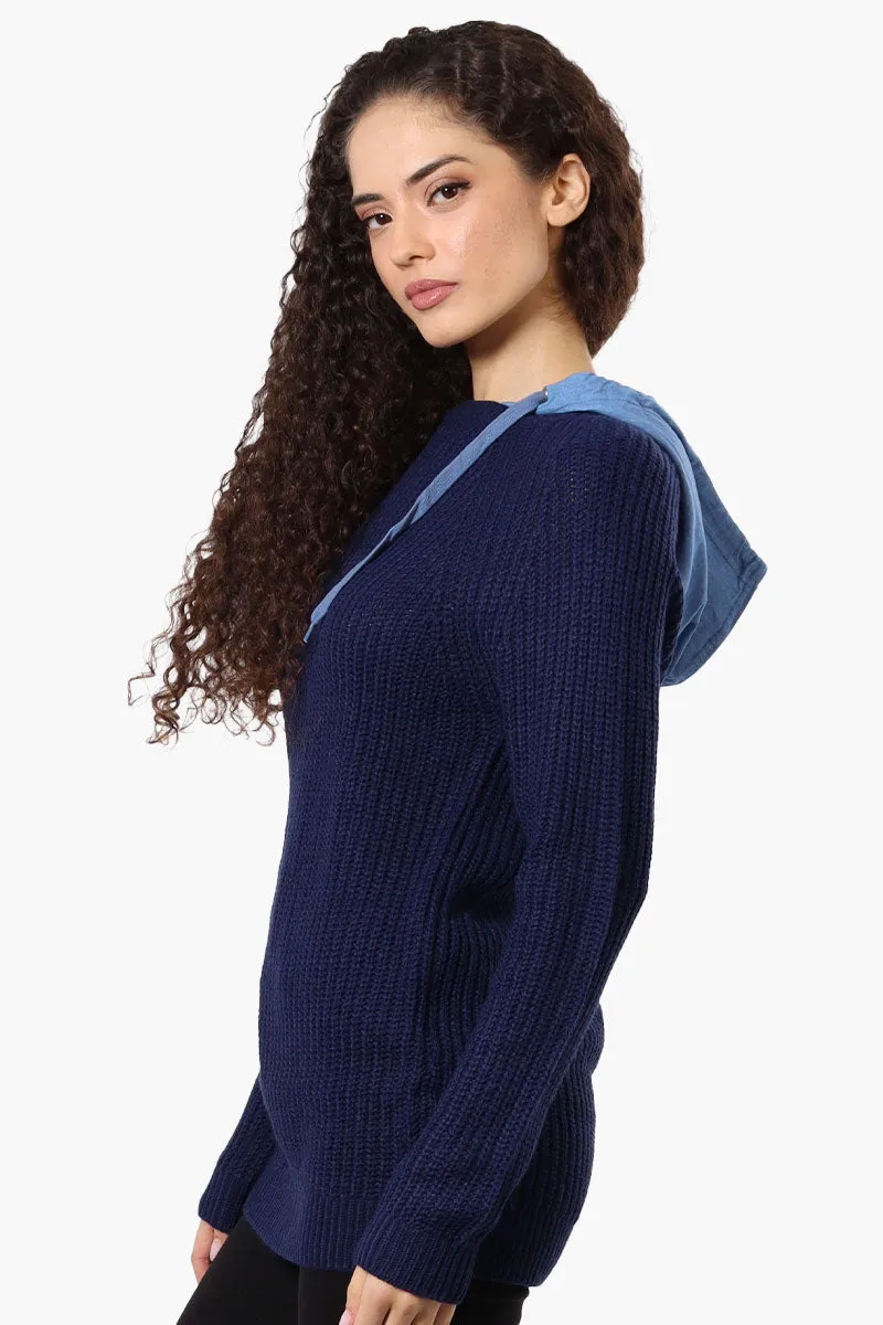 New Look Hooded Knit Pullover Sweater - Navy