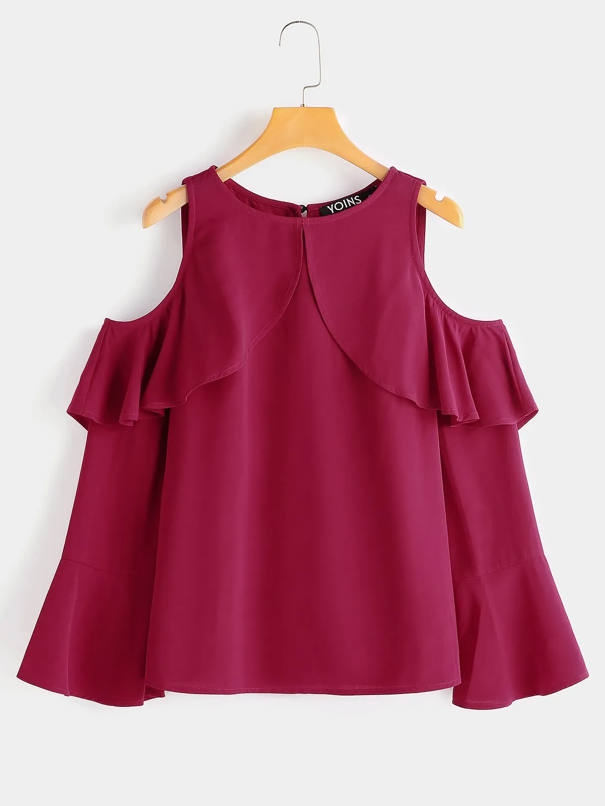 OEM ODM Cold Shoulder Cut Out Long Sleeve Burgundy Blouses