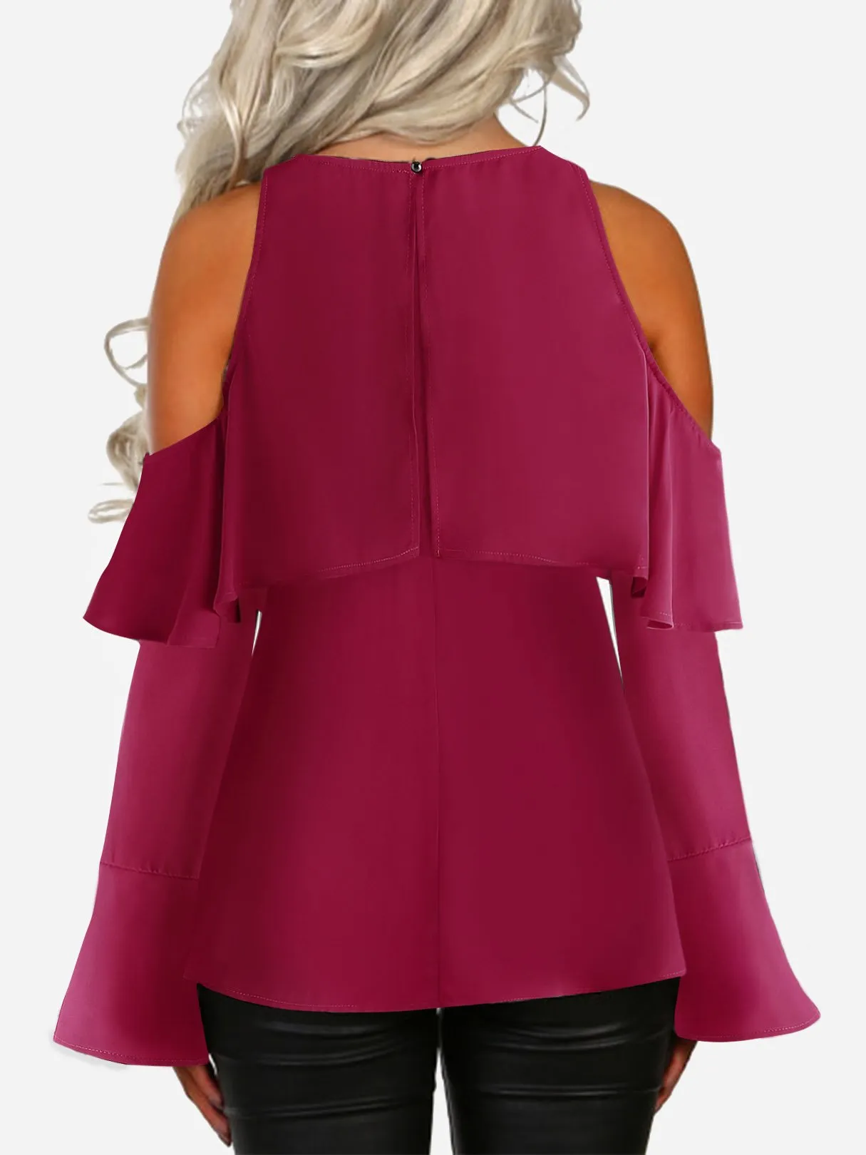 OEM ODM Cold Shoulder Cut Out Long Sleeve Burgundy Blouses