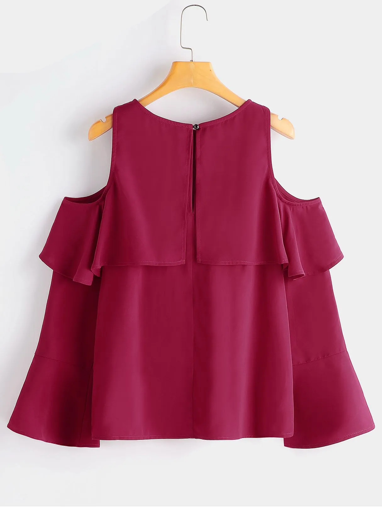 OEM ODM Cold Shoulder Cut Out Long Sleeve Burgundy Blouses