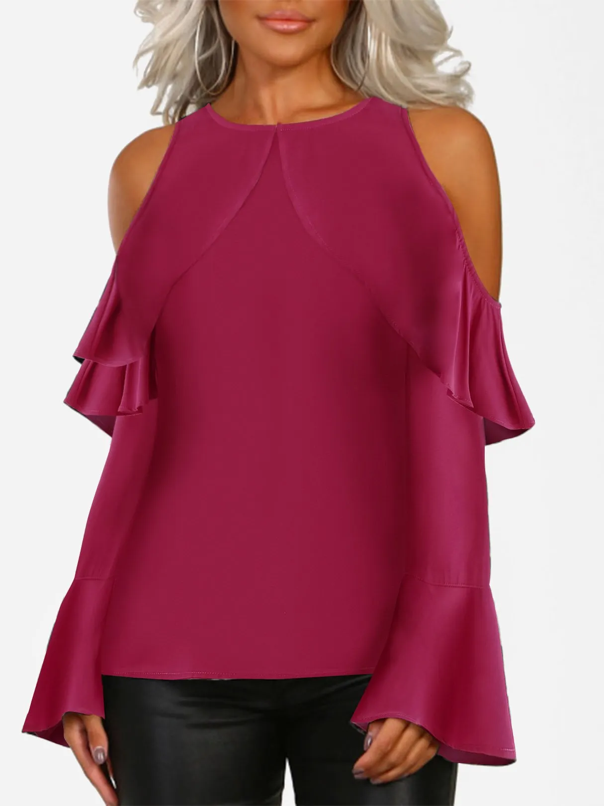 OEM ODM Cold Shoulder Cut Out Long Sleeve Burgundy Blouses