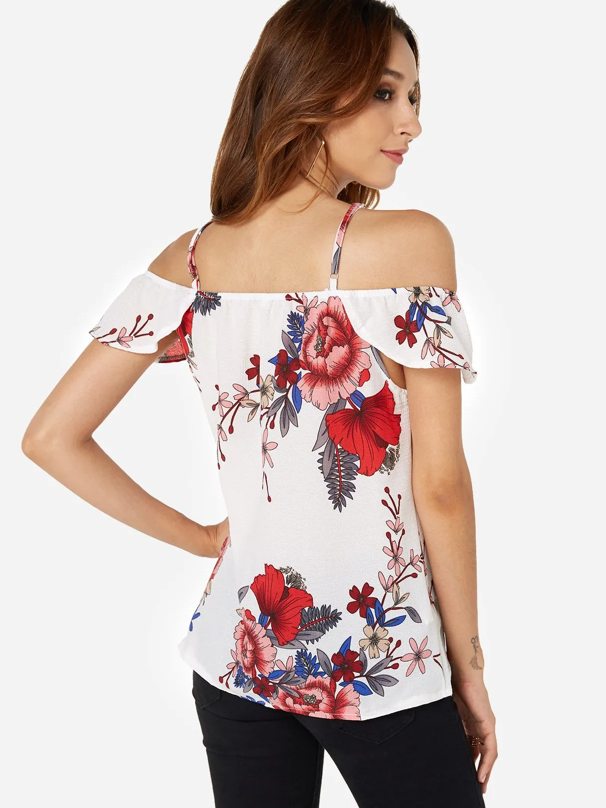 OEM ODM Cold Shoulder Floral Print Short Sleeve Top