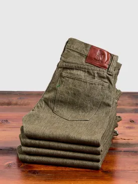 OL-14oz-005 14oz Rinsed Olive Selvedge Denim - Slim Straight Fit