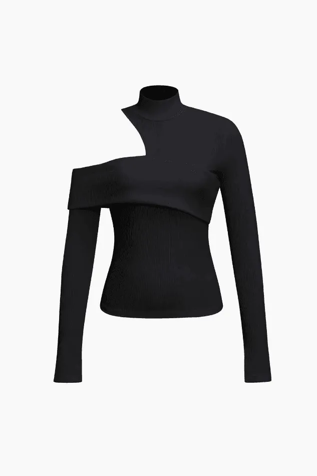 One Shoulder Mock Neck Long Sleeve Top