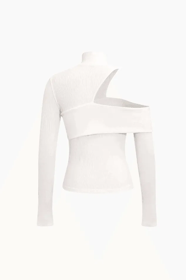 One Shoulder Mock Neck Long Sleeve Top