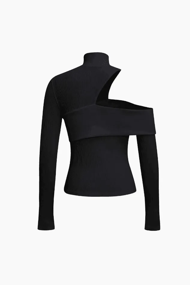 One Shoulder Mock Neck Long Sleeve Top