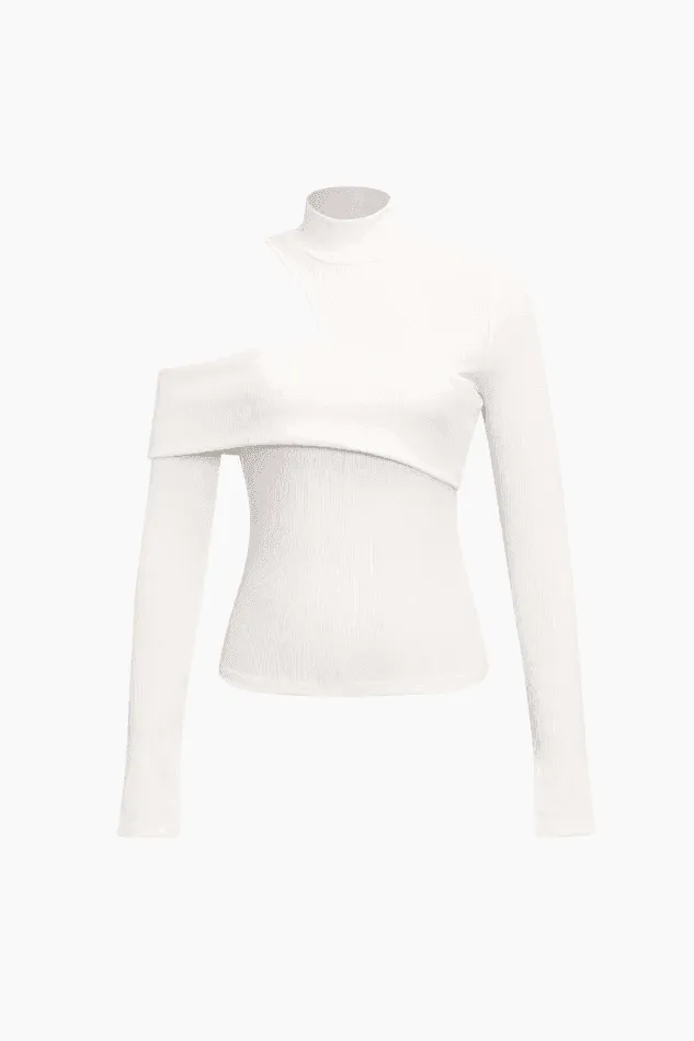 One Shoulder Mock Neck Long Sleeve Top