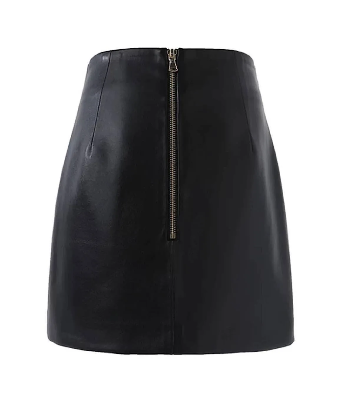 PU Leather Gold Button Mini Skirt In Yellow