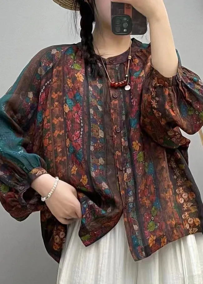 Rainbow Button Patchwork Linen Blouses O Neck Spring VV056