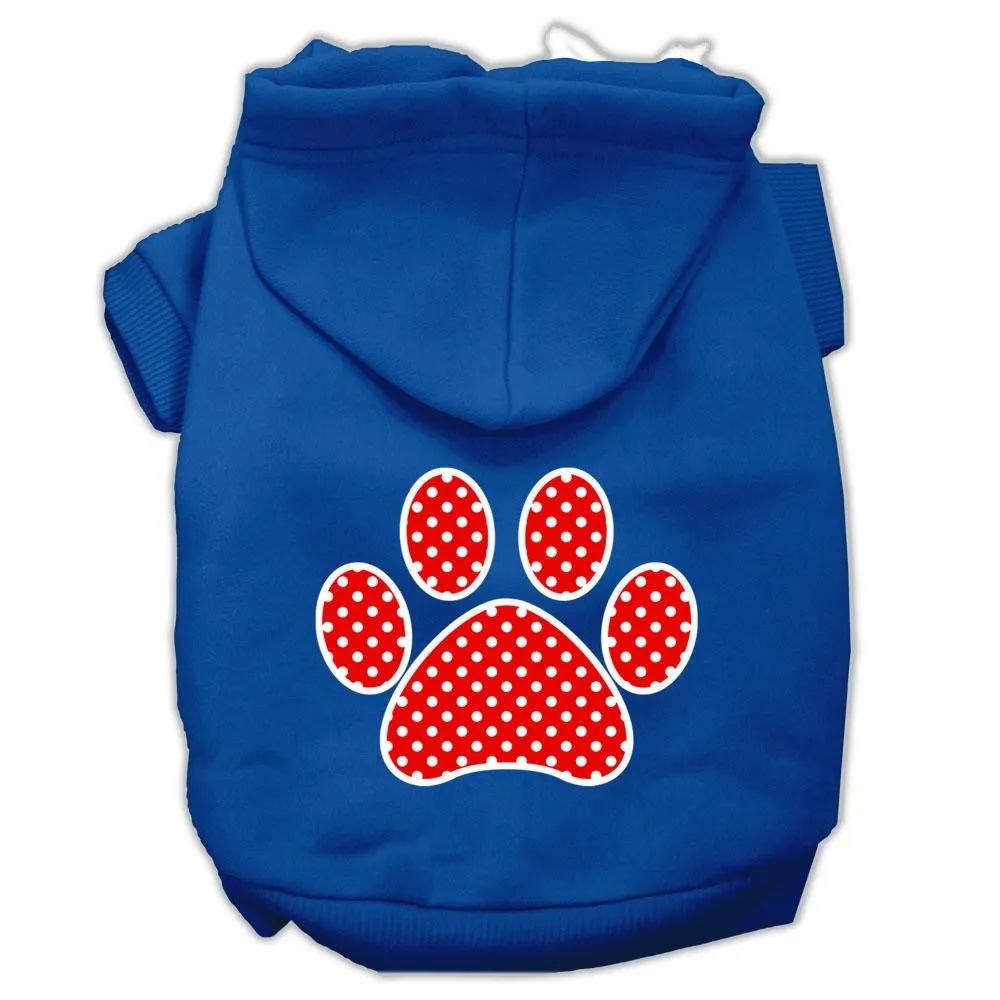 Red Swiss Dot Paw Screen Print Pet Hoodies Blue Size Sm (10)