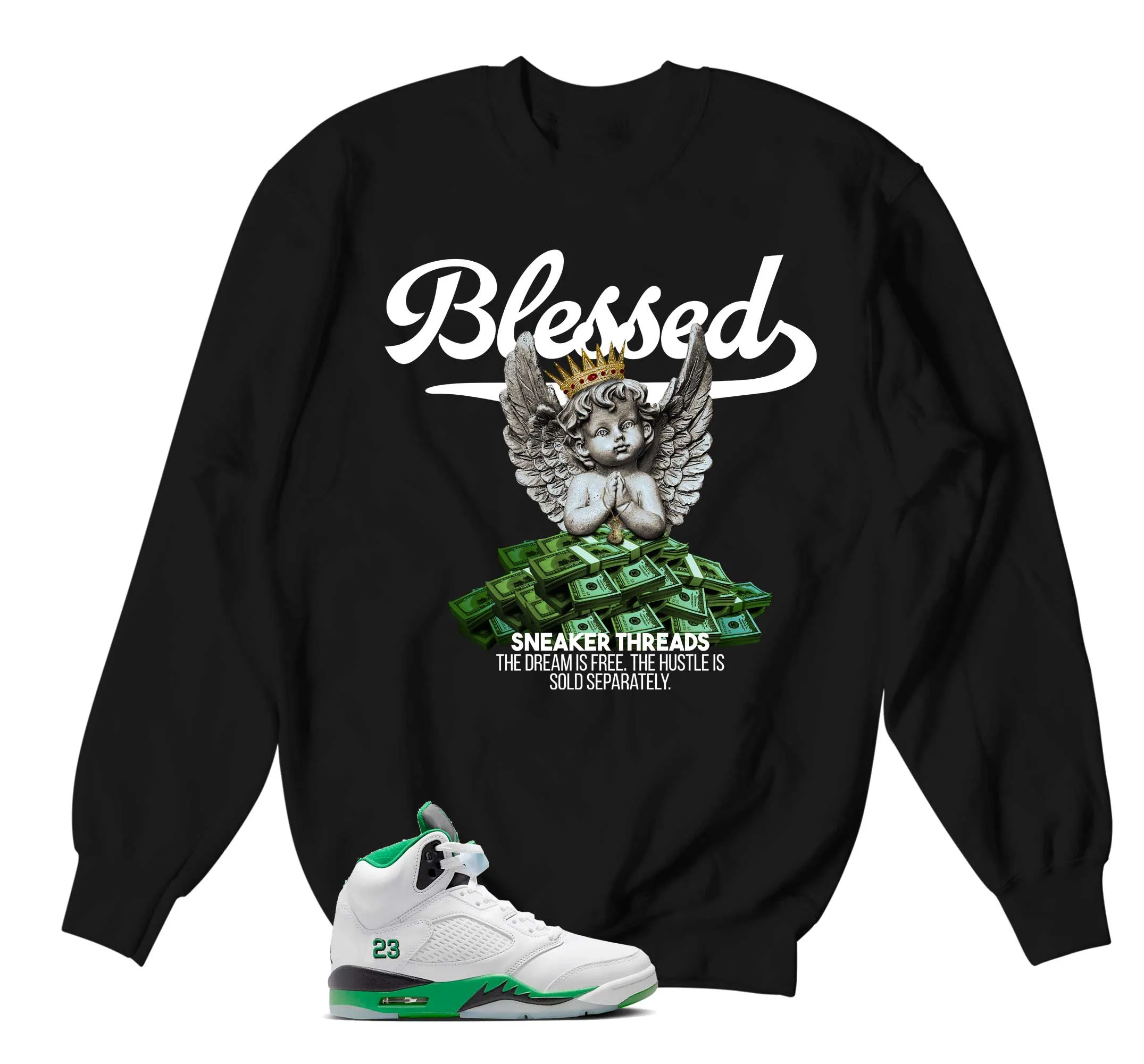 Retro 5 Lucky Green Blessed Angel Sweaters