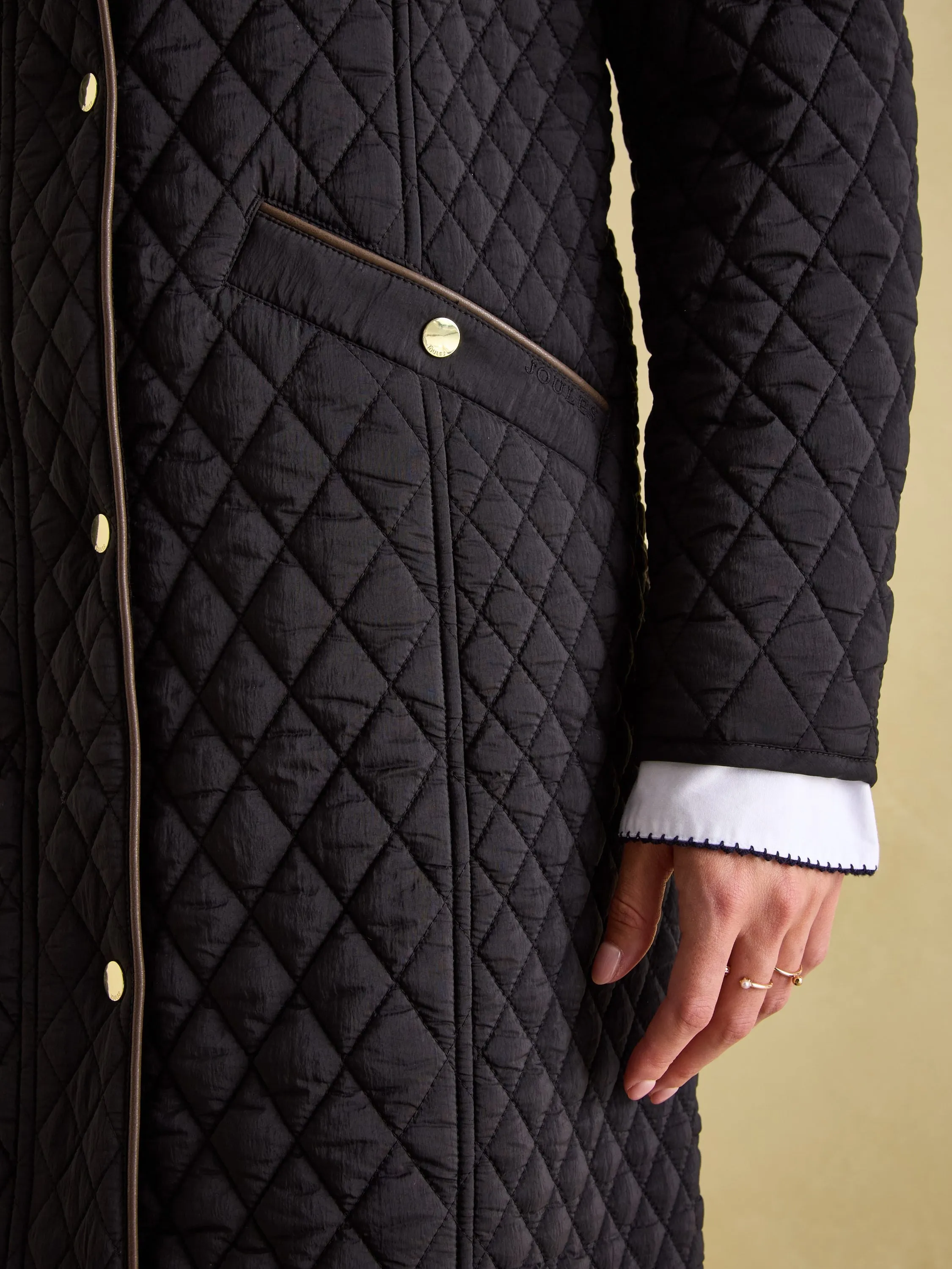 Rosewell Black Showerproof Longline Diamond Quilted Coat