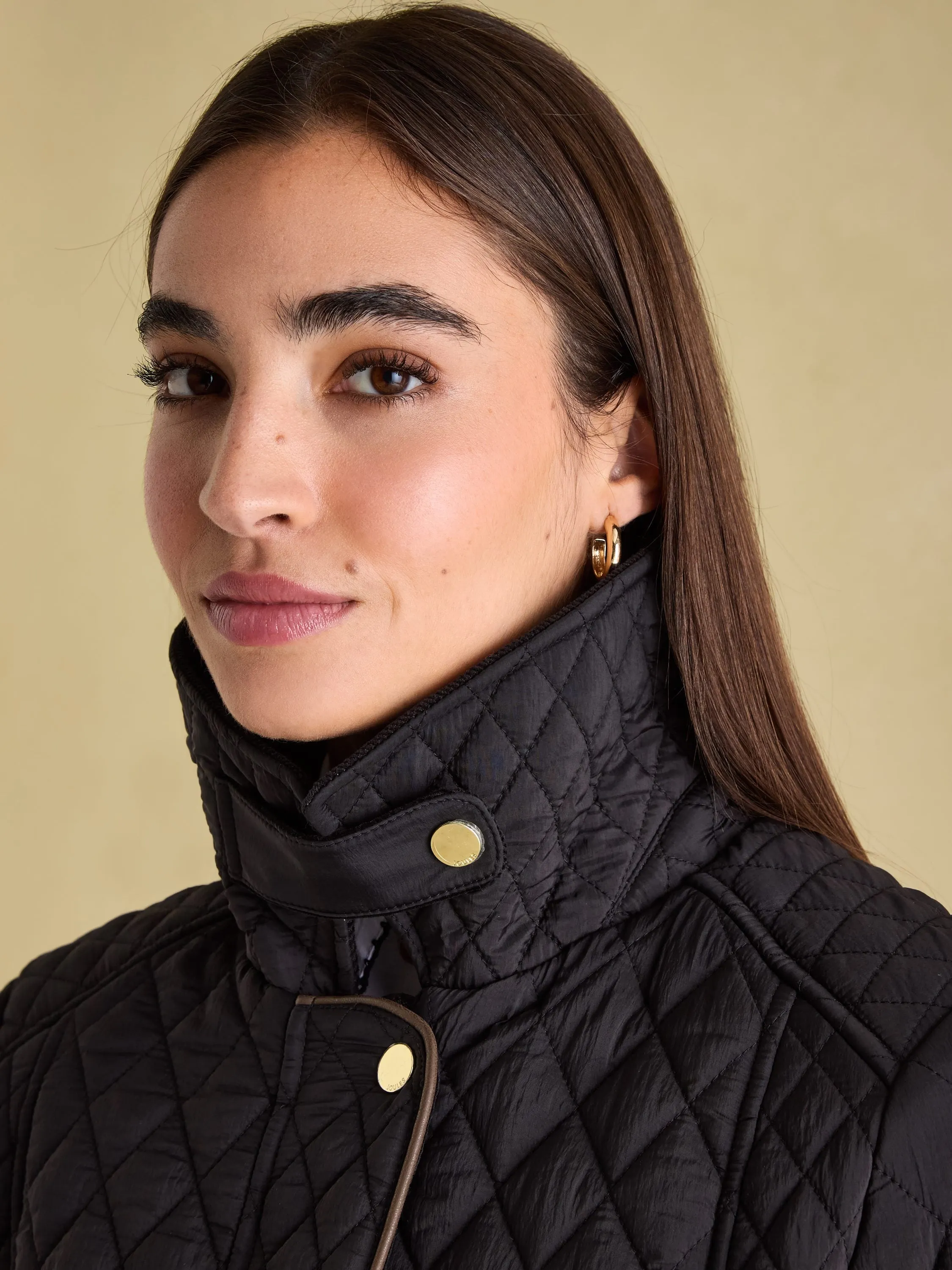 Rosewell Black Showerproof Longline Diamond Quilted Coat