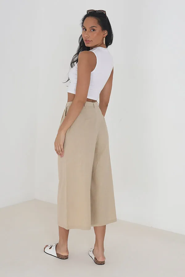 SAND WIDE LEG THREE QUARTER CULOTTE TROUSERS